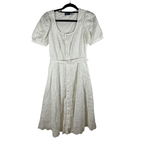Polo Ralph Lauren Ruffled Linen Eyelet Lace Midi Dress Button Up Belted Size 4 Polo Ralph Lauren Ruffled Linen Eyelet Lace Midi Dress Button Up Belted Size 4